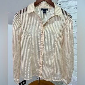 18 Centimeters Sheer Striped Button Up Blouse Womens L Creamy Gold Office Y2K